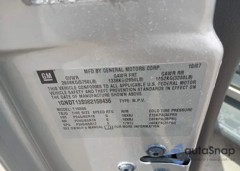 2008 Chevrolet Trailblazer Lt z USA, uszkodzony, nr VIN 1GNDT13S982158436